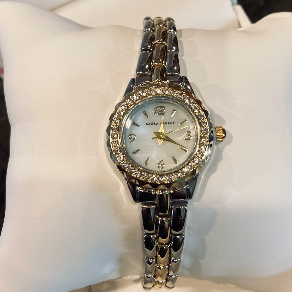 Laura Ashley Mini 26mm Link Crystal Bezel Bracelet Watch